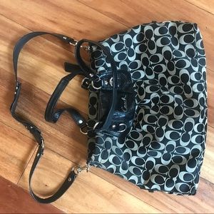 Black coach bag (strap chewed on by my Yorkiepoo)